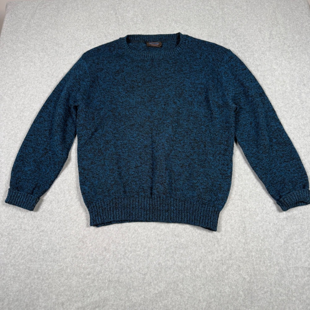 Vintage Jantzen Sweater Company Mens Blue Black Marled Knit Crew Neck USA Made
